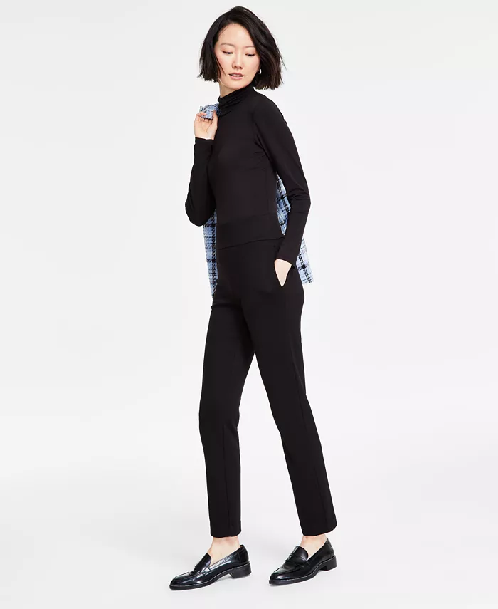 Women's Pull On High Double Wide Waistband Straight Leg Pants - thumbnail 4