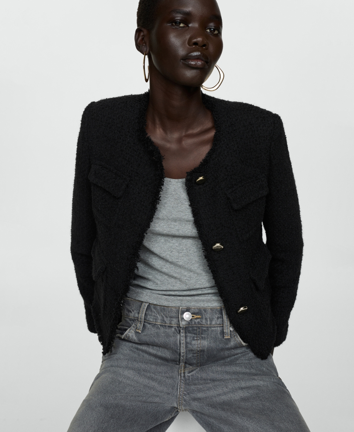 Mango Women's Pocket Tweed Jacket