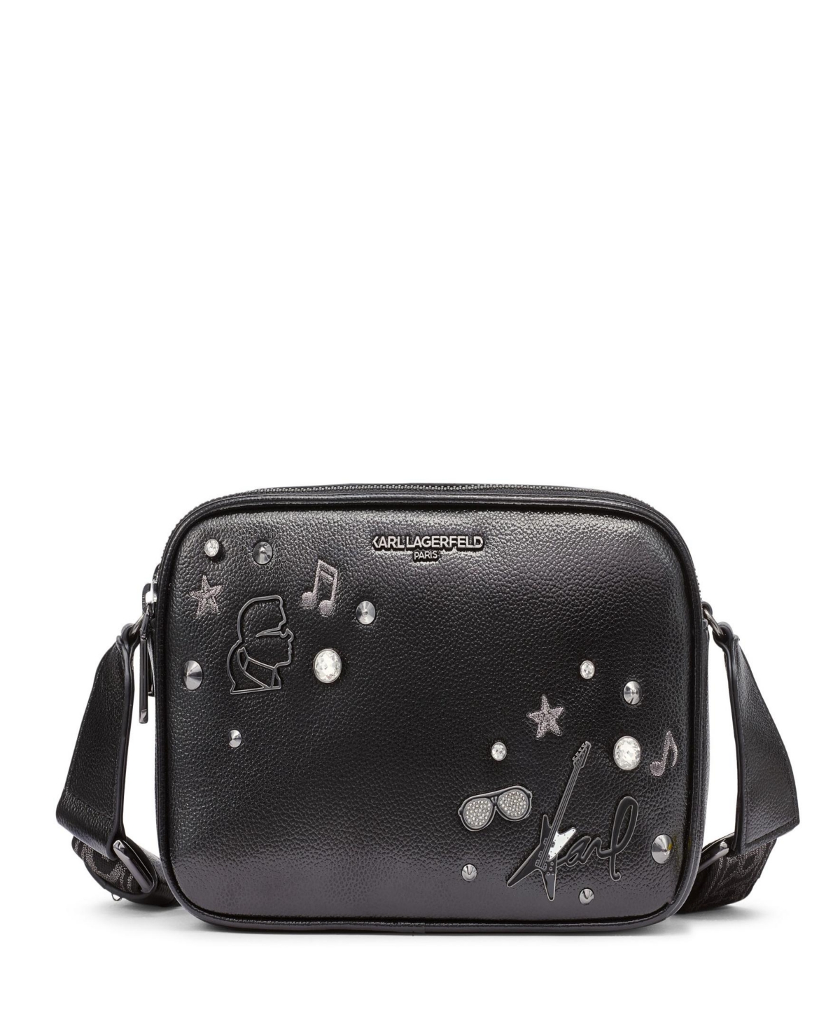 Karl Lagerfeld Maybelle Double Zip Charm Crossbody In Blk,dk Gun