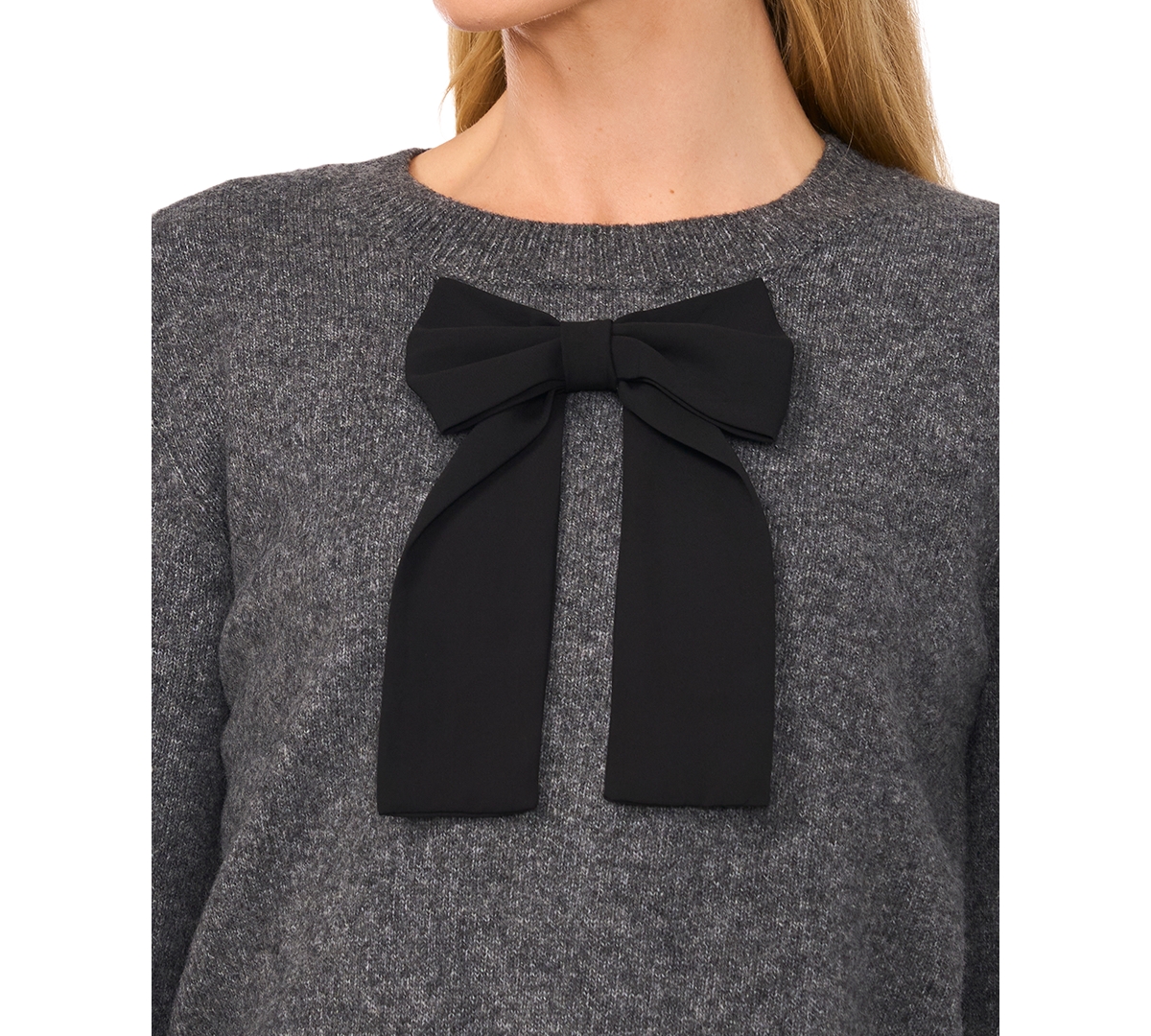 Cece Bow Front Crewneck Sweater In Medium Heather Grey
