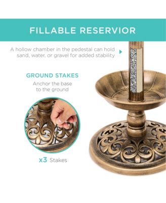 Solar Lighted Pedestal Bird Bath w/ Planter, Integrated Panel