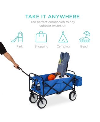 Folding Utility Wagon Cart with Removable Canopy and Cup Holders