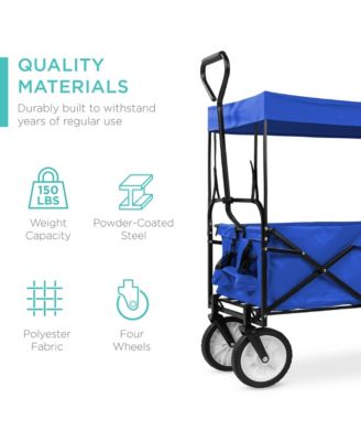 Folding Utility Wagon Cart with Removable Canopy and Cup Holders