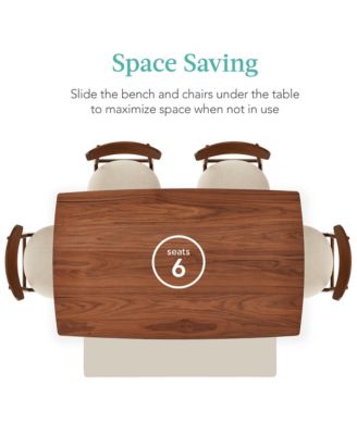 6-Piece Mid-Century Modern Upholstered Wooden Dining Set w/ 4 Chairs, Bench