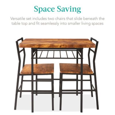 3-Piece Modern Dining Set, Square Table & Chairs Set w/ Steel Frame, Built-In Storage Rack