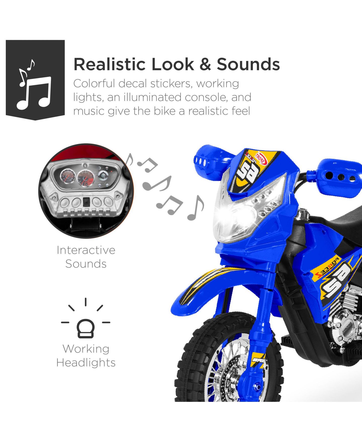 Детская игрушка Best Choice Products 6V Kids Electric Ride On Motorcycle with Training Wheels and Lights, 44 lbs Capacity, Ages 3+, цвет: Синий — фото 3