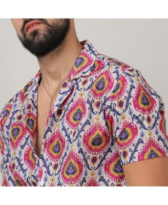 Men's Crimson Red & Ivory White Ethnic Shirt