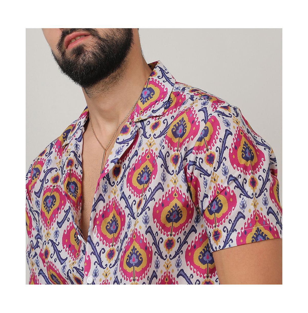 Campus Sutra Men's Crimson Red & IvoryEthnic Shirt - White