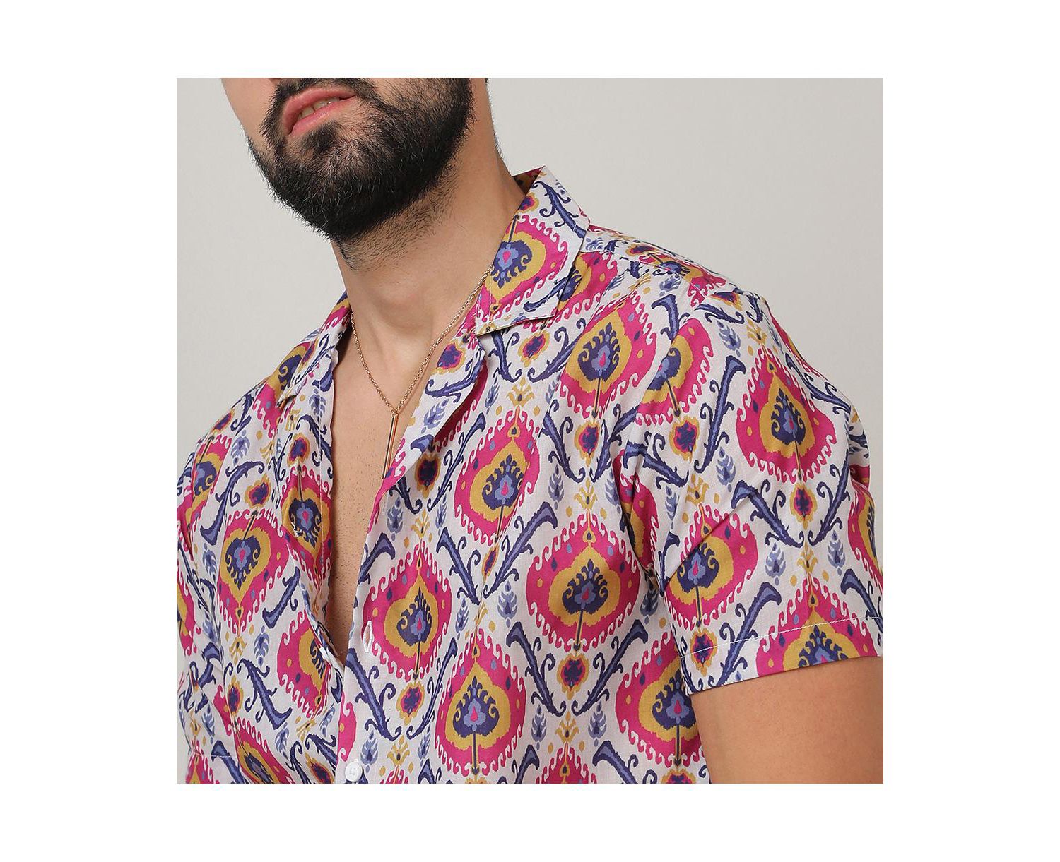 Men's Crimson Red & Ivory White Ethnic Shirt