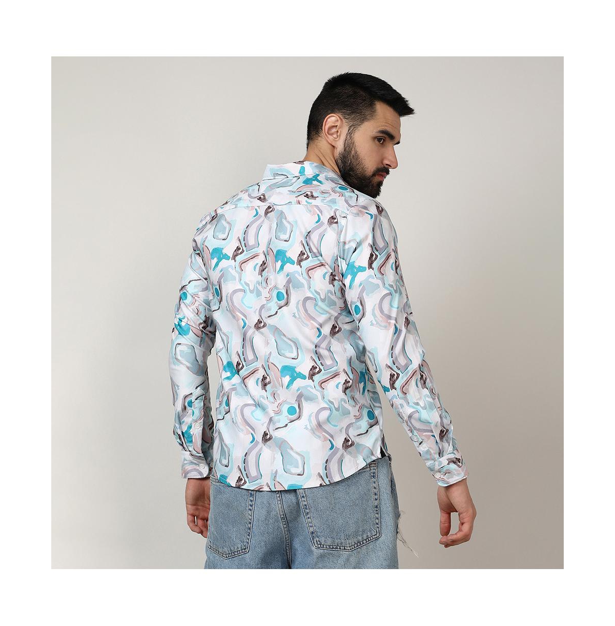 Campus Sutra Men's Sky Blue & IvoryFluid Fade Shirt - White