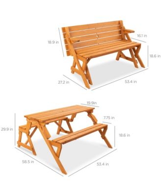 2-in-1 Outdoor Interchangeable Wooden Picnic Table/Garden Bench for w/ Umbrella Hole - Natural