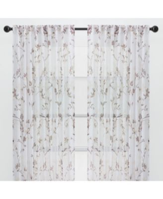 Premium 2-Panel Floral Textured Sheer Curtain Panels - 3-in-1 Back Tab, Rod Pocket, Ring Tab - for Windows Living Room Bedroom- Translucent Window Drapes for Home - 52 x 96 Inches - Brown