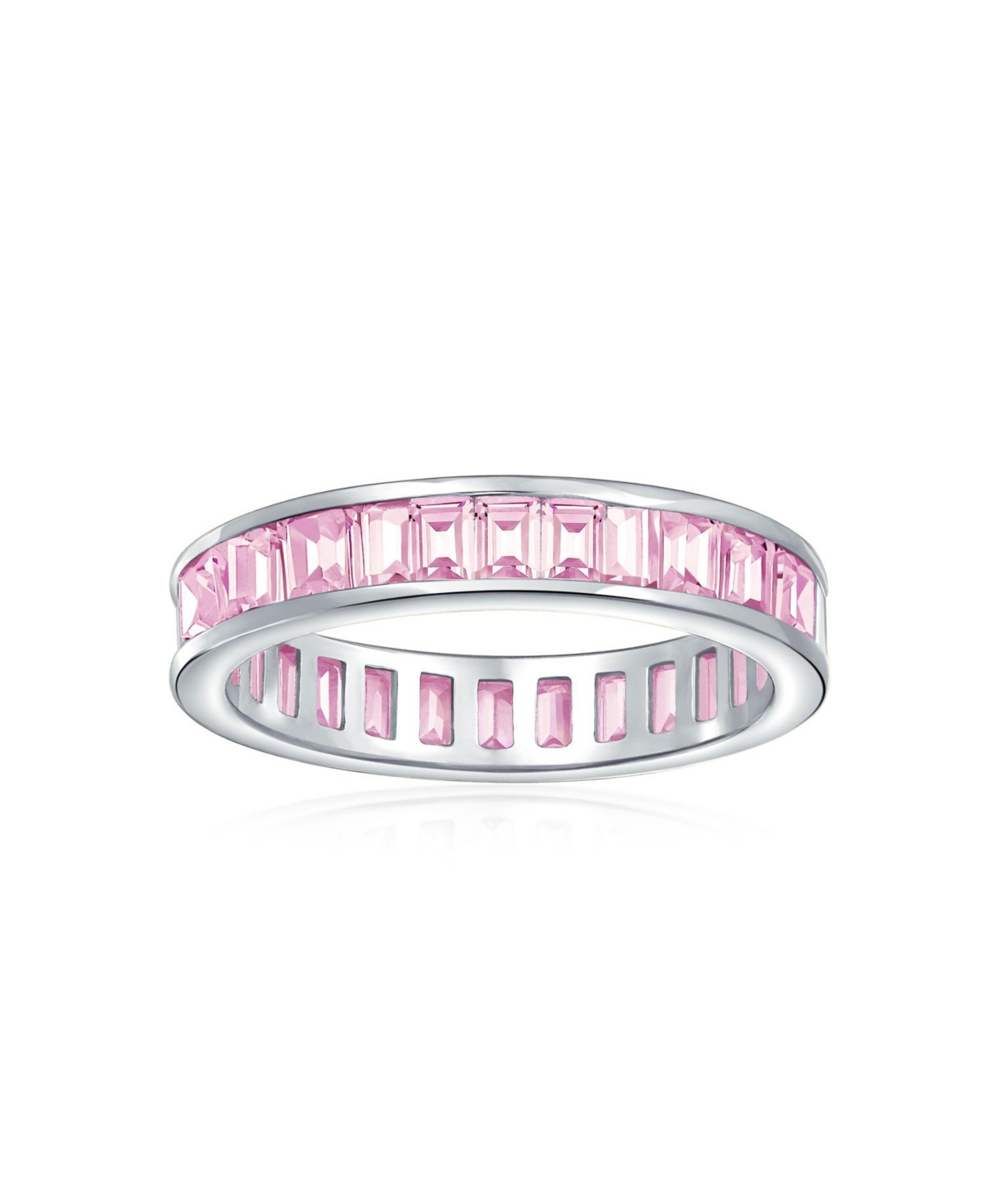Bling Jewelry Cubic Zirconia Channel Set Rectangle Baguette Cz Eternity Ring Band Yellow Gold Plated .925 Sterling Silver 4MM Stackable Rings