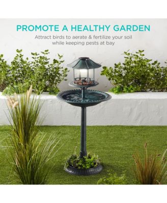 Solar Outdoor Bird Bath Pedestal Fountain Garden Decoration w/ Fillable Planter Base