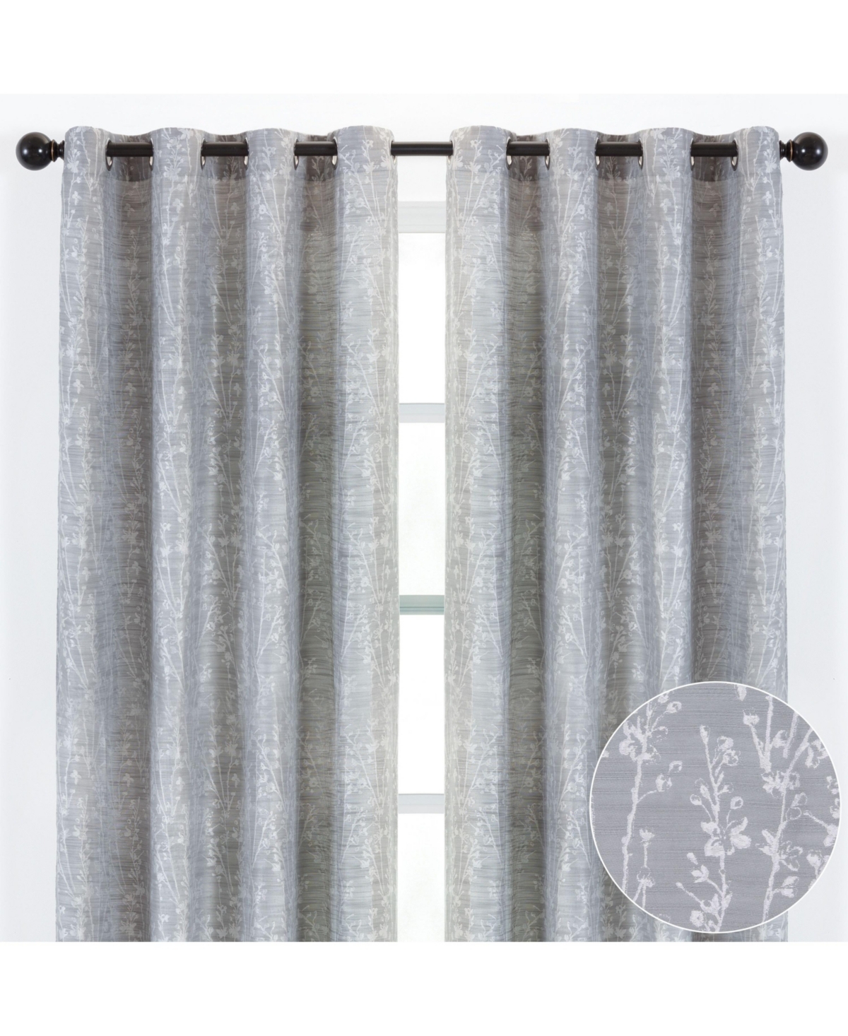 Premium 2-Panel Floral Jacquard Textured Beige Curtains with Grommets for Windows Living Room Bedroom Office - Partial Room Darkening Drapes