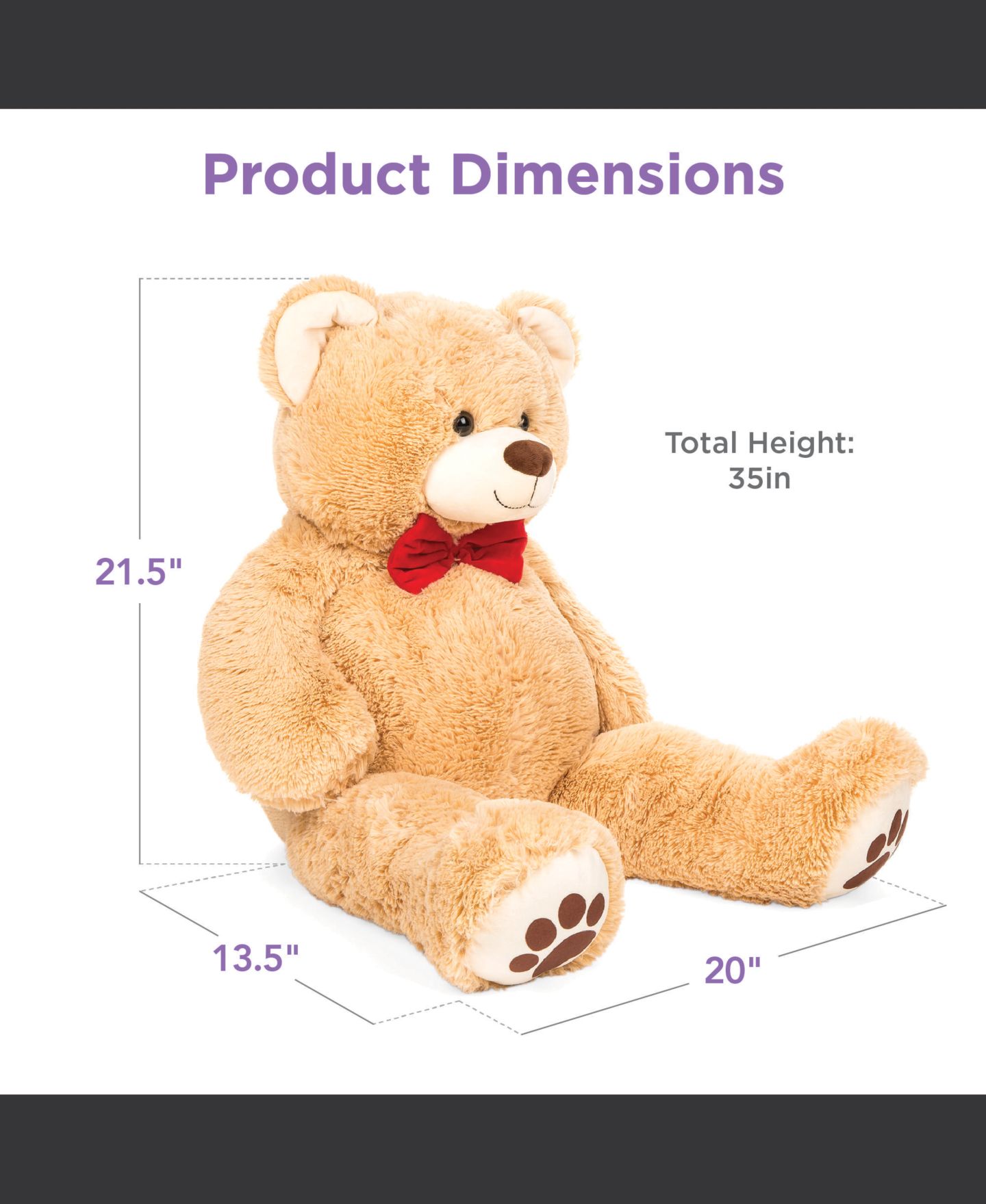 Детская мягкая игрушка Best Choice Products 35in Giant Soft Plush Teddy Bear Stuffed Animal Toy w/ Bow Tie, Footprints, цвет: Коричневый — фото 5