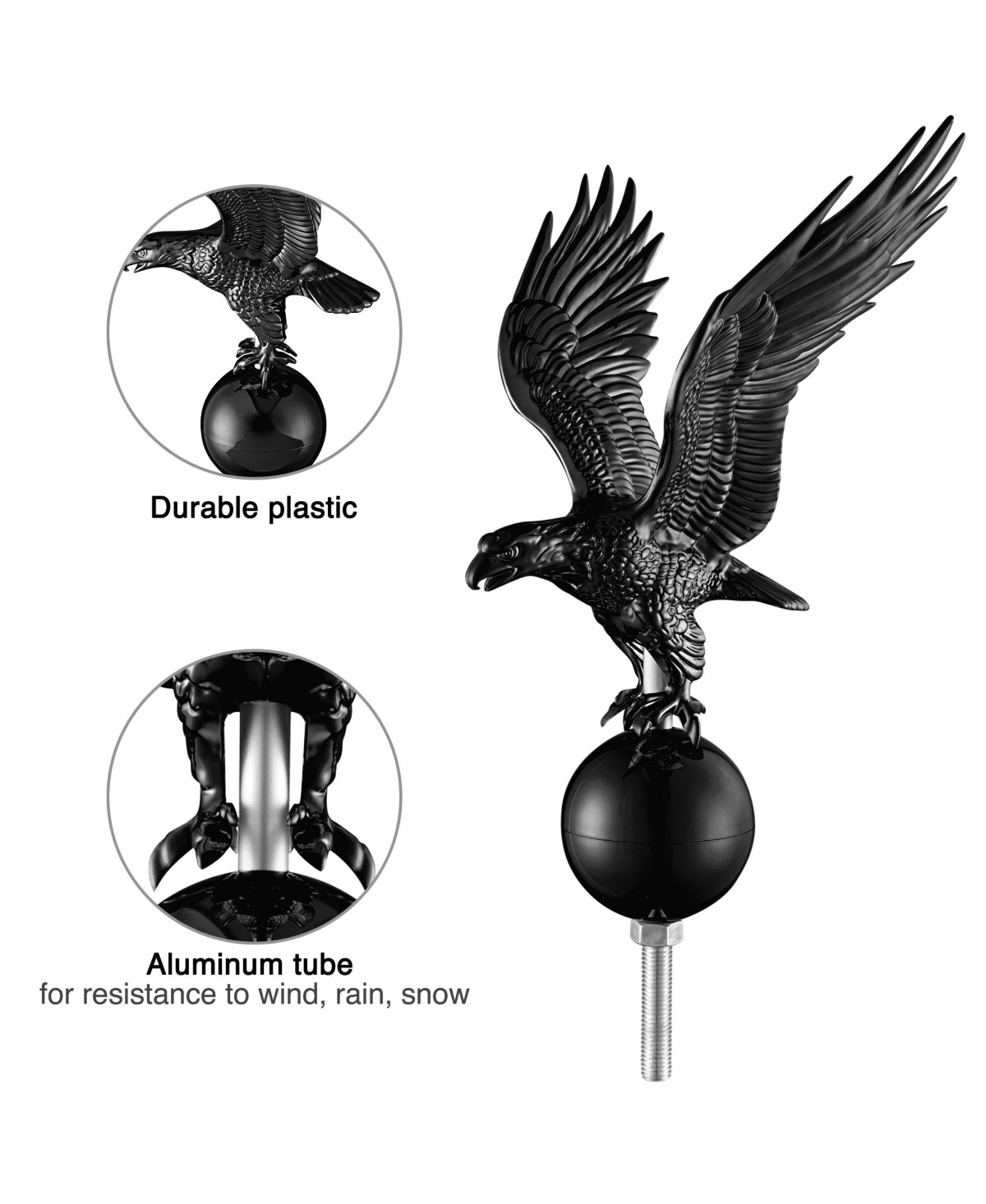 Yescom 25Ft Telescopic Aluminum Flag Pole Kit with Ball & Eagle Topper Final Us Flag Beside House Outdoor Camping, Black - Sliver+black