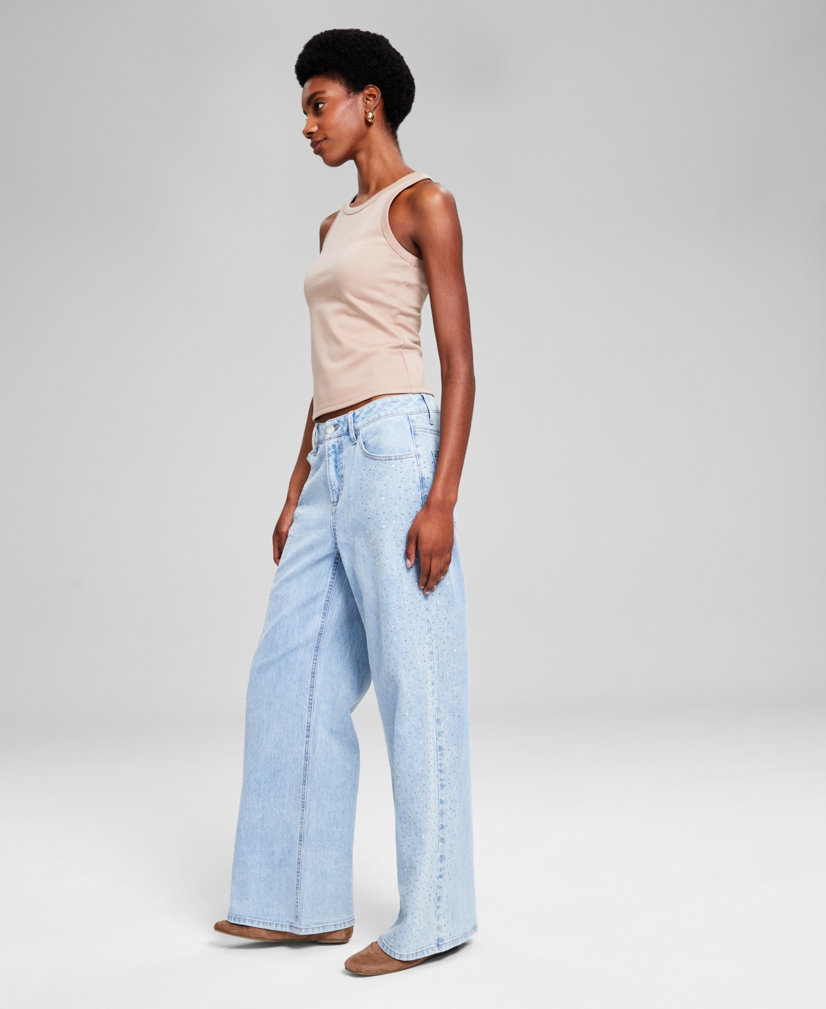 And Now This Women's Studded High-Rise Wide-Leg Jeans, Created for Macy's