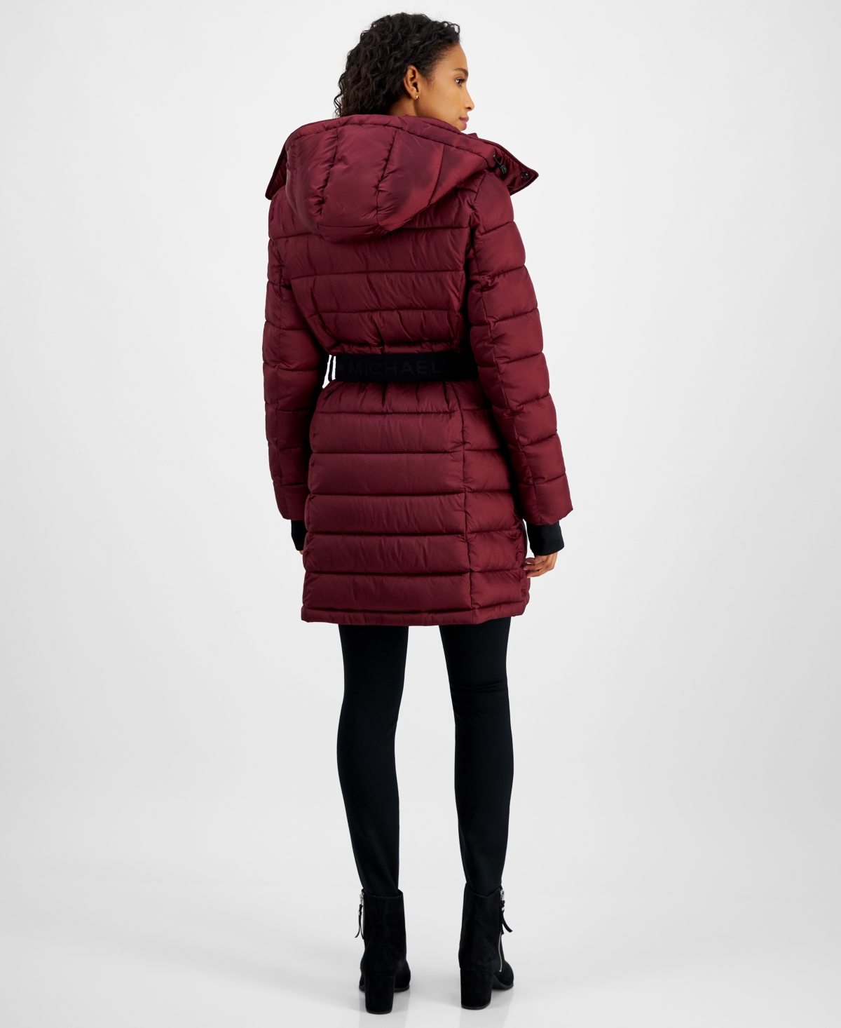 Michael Michael Kors Women's Belted Hooded Puffer Coat, Created for Macy's