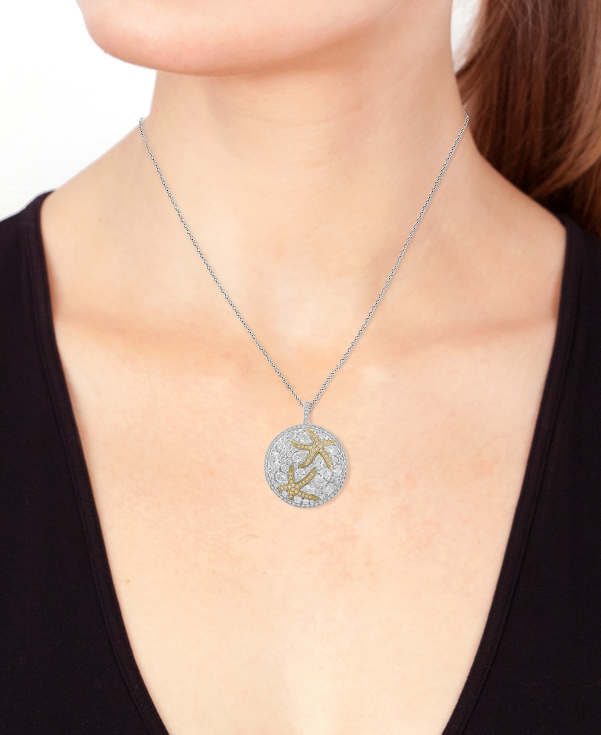 Effy Collection Effy Lab Grown Diamond Mixed-cut Starfish 18" Pendant Necklace (3-1/2 Ct. T.w.) In 14k Two-tone Gold In Two-tone Gold