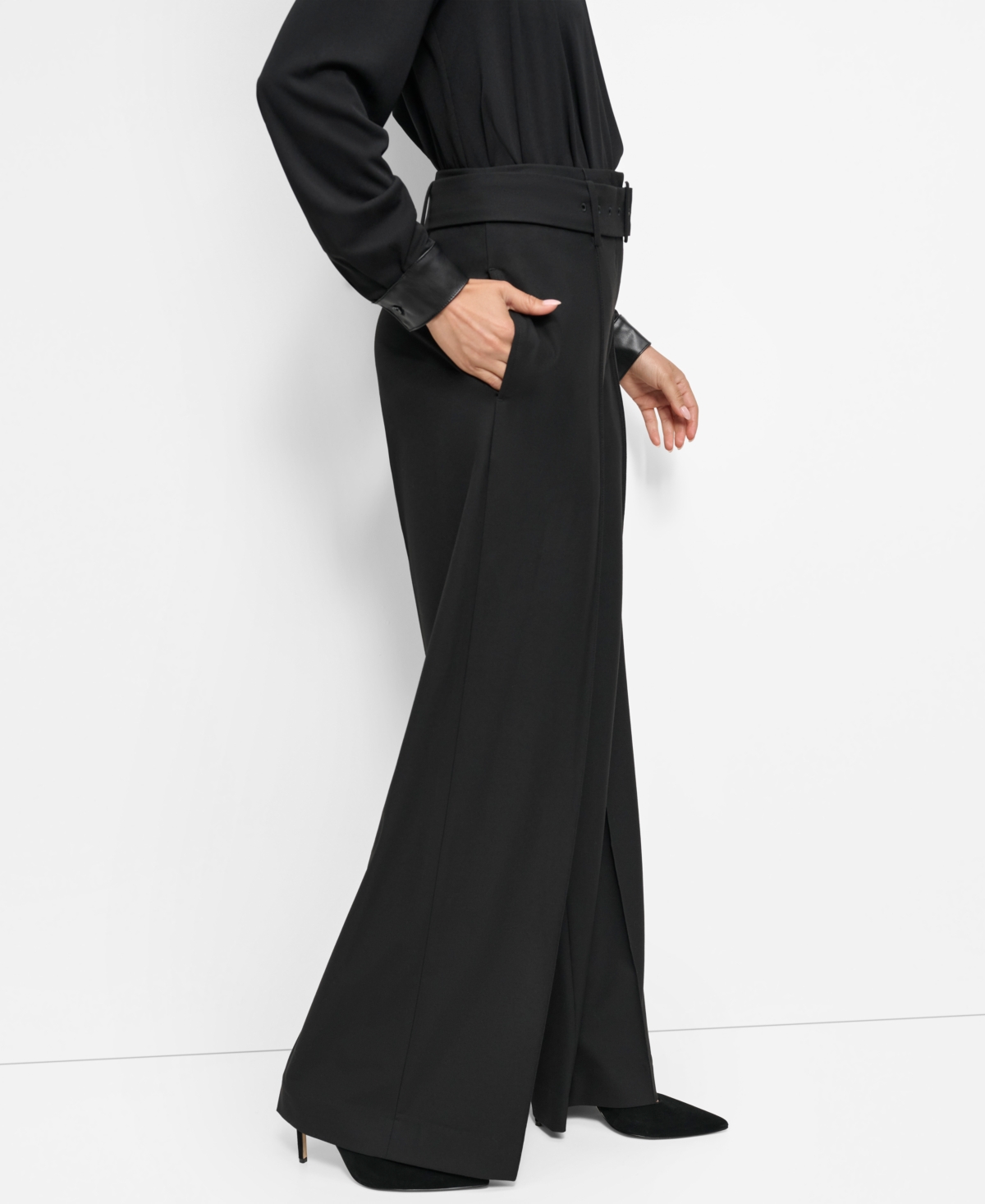 Dkny Women's Belted Mid-Rise Wide-Leg Pants