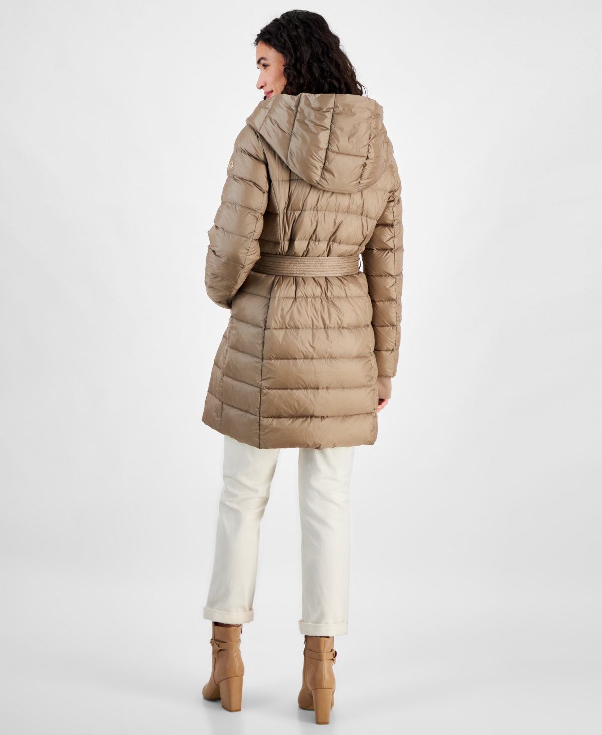 Michael Michael Kors Women's Belted Hooded Puffer Coat, Created for Macy's