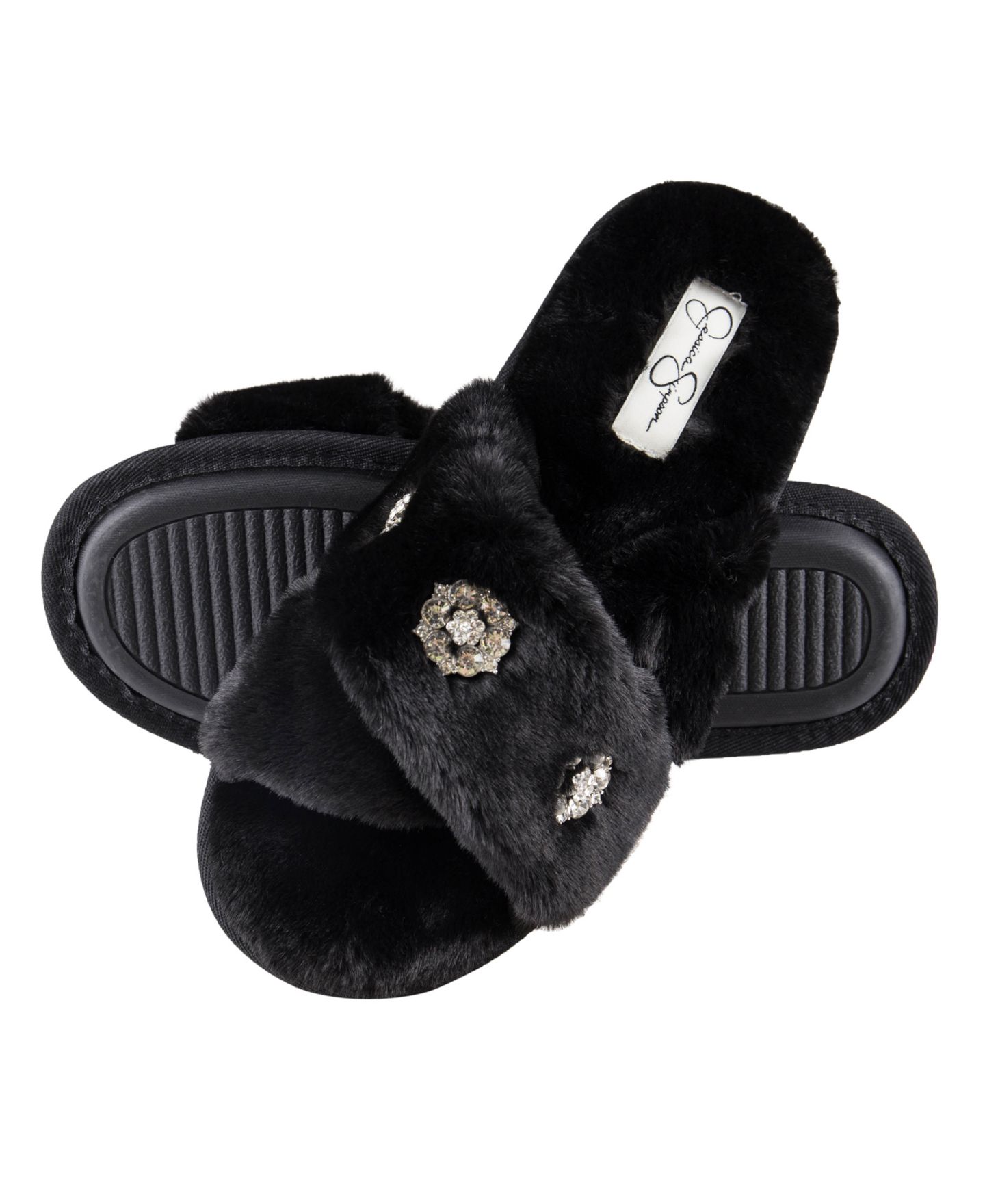 Женские тапочки Jessica Simpson Embellished Cross Band Slide Slippers, цвет: Чёрный — фото 3