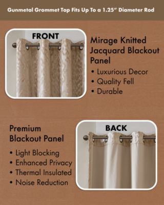 Mirage Knitted Jacquard Damask Total blackout curtains for bedroom, Silver grommet top fit up to 1.25 inches rod Single Curtain Panel for Living Room, Width 50 length 108 inches, Pitch Black Ambiance Champagne 1 Window Panel