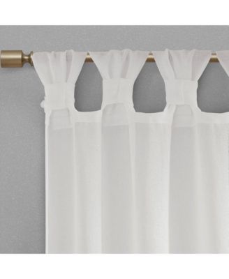 Rosette Floral Embellished Cuff Tab Top Solid Curtain Panel, 50"W x 95"L