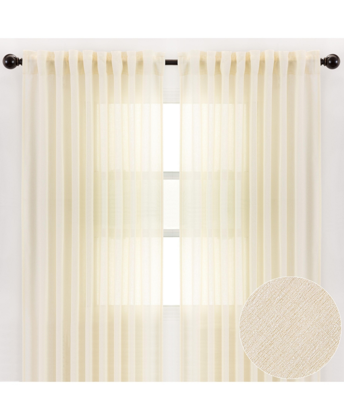 Premium 2-Panel Faux Belgian Flax Textured Semi Sheer Curtains - for Windows Living Room Bedroom Patio - Partial Sheer Drapes for Privacy & H