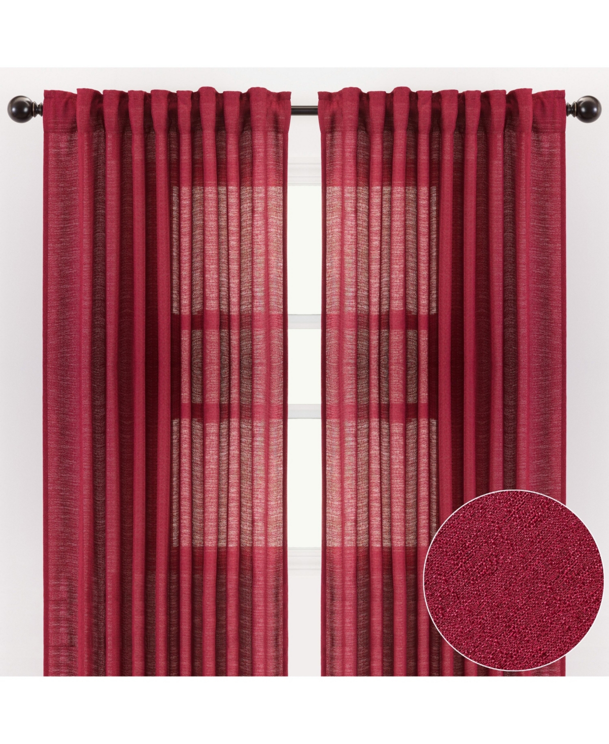Premium 2-Panel Faux Belgian Flax Textured Semi Sheer Curtains - for Windows Living Room Bedroom Patio - Partial Sheer Drapes for Privacy & H