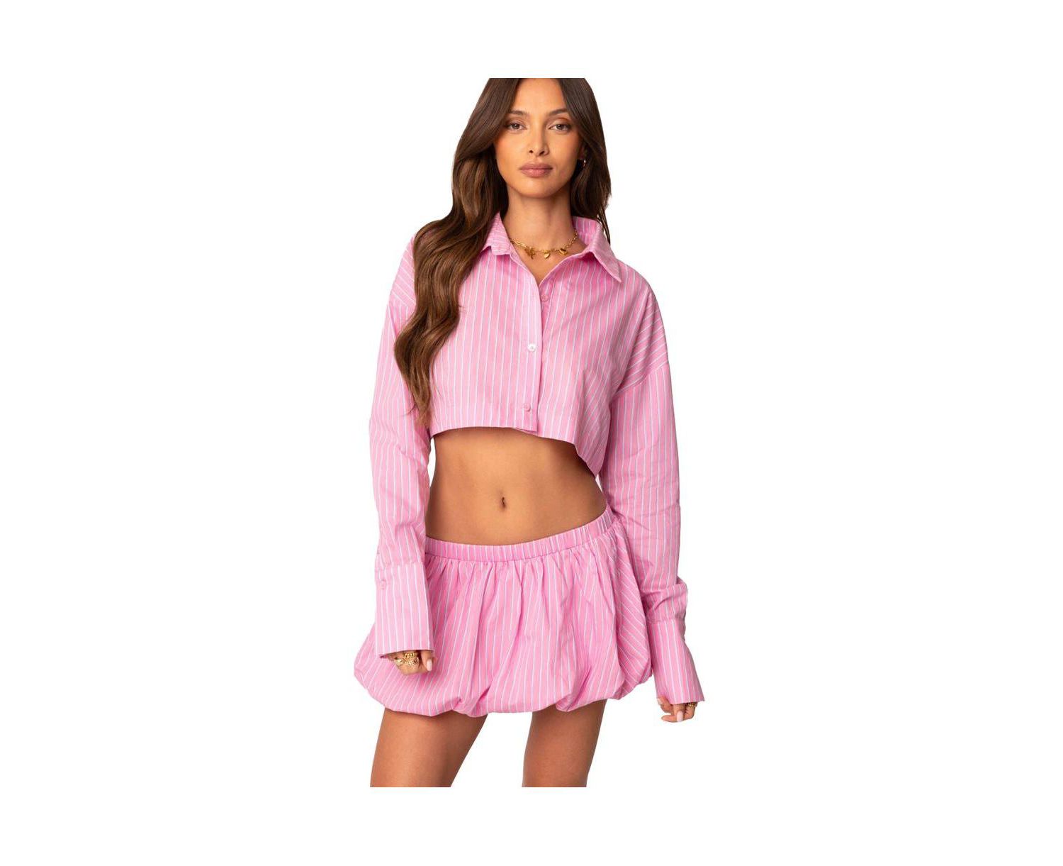 Women's Hila Pinstripe Cropped Button Up Shirt