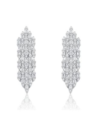 Sterling Silver White Gold Plated with Clear Cubic Zirconia Waterfall Cluster Dangle Earrings