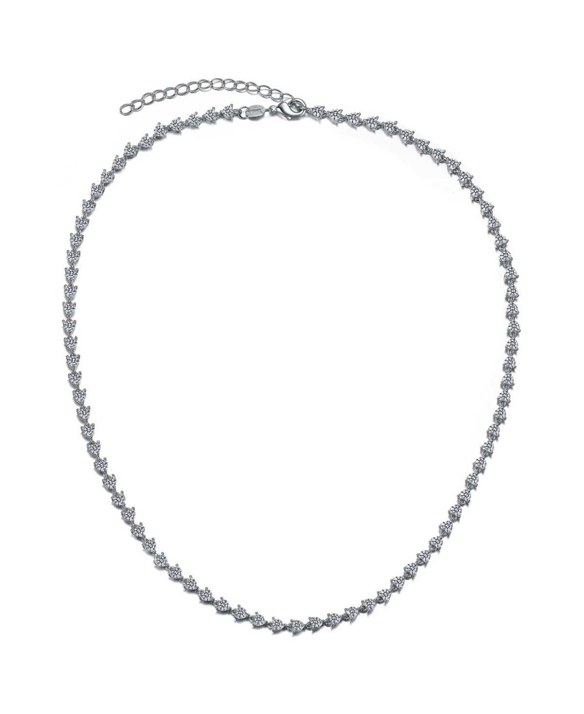White Gold Plated with Clear Cubic Zirconia Heart Tennis Necklace - White