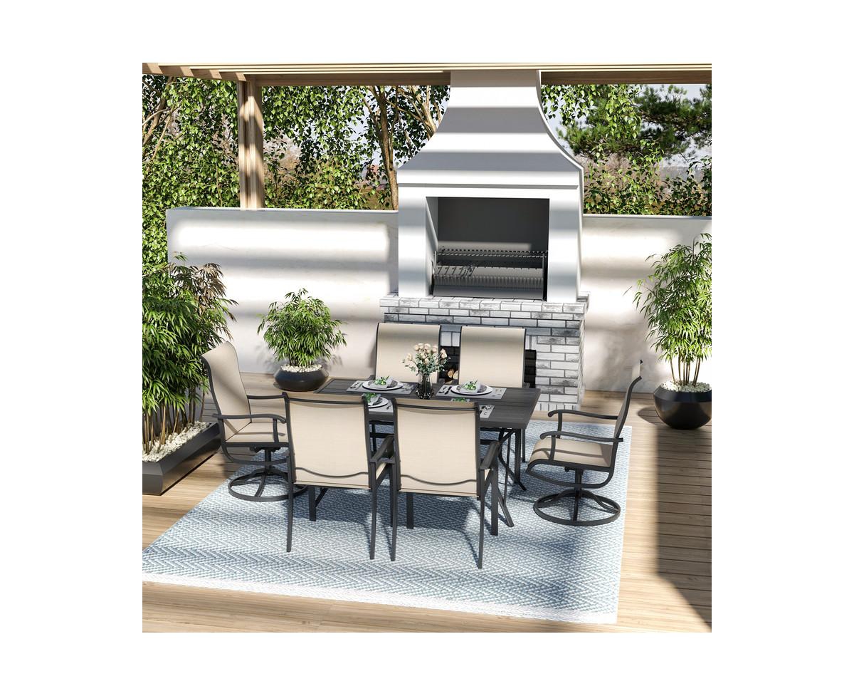 Pamapic5-Piece Metal Outdoor Patio Dining Set with 4 Textilene Chairs and Square Table - Beige