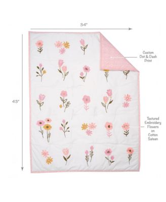 Little Garden 3-Piece Embroidered Floral Baby Crib Bedding Set
