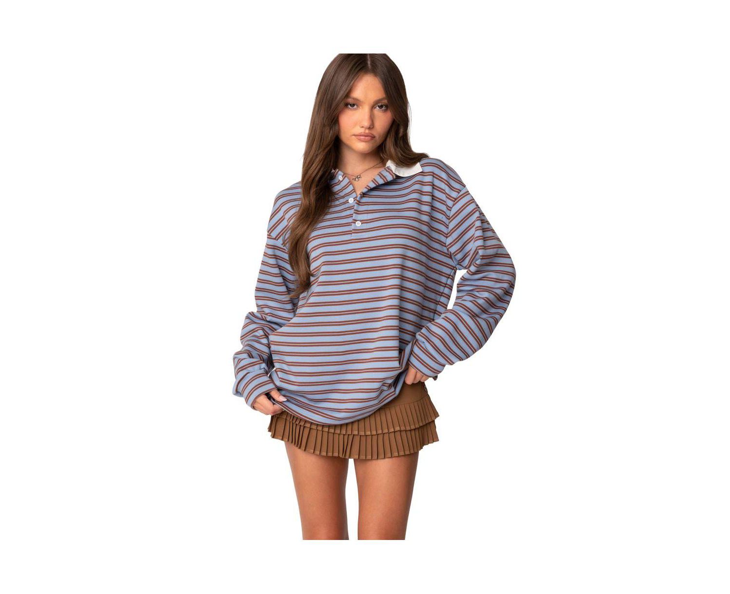 Womens Stripey Oversized Collared Shirt