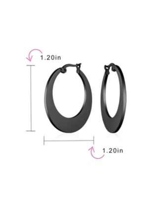 Geometric Fashion Big Flat Oval Hoop Earrings Black IP Or Rose Gold Plated Stainless Steel 1.25 Inch Diameter