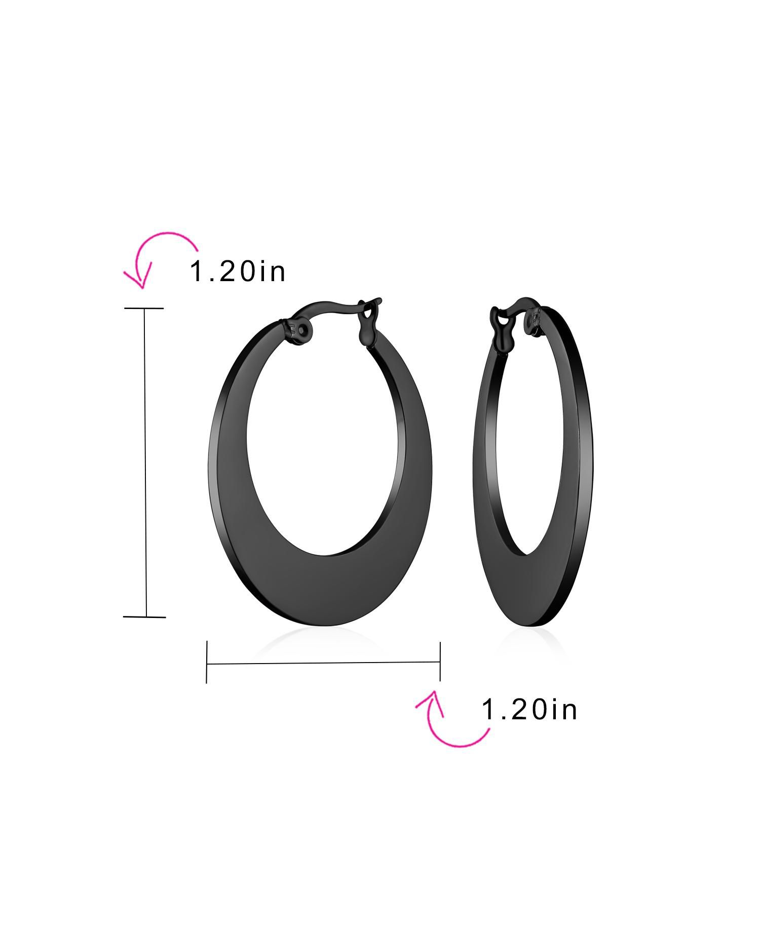 Big Flat Oval Hoop Earrings Black Plated Stainless Steel 1.25"