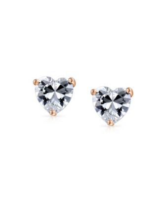 1CT Cubic Zirconia Solitaire Heart Shaped CZ Stud Earrings .925 Sterling Silver 7MM