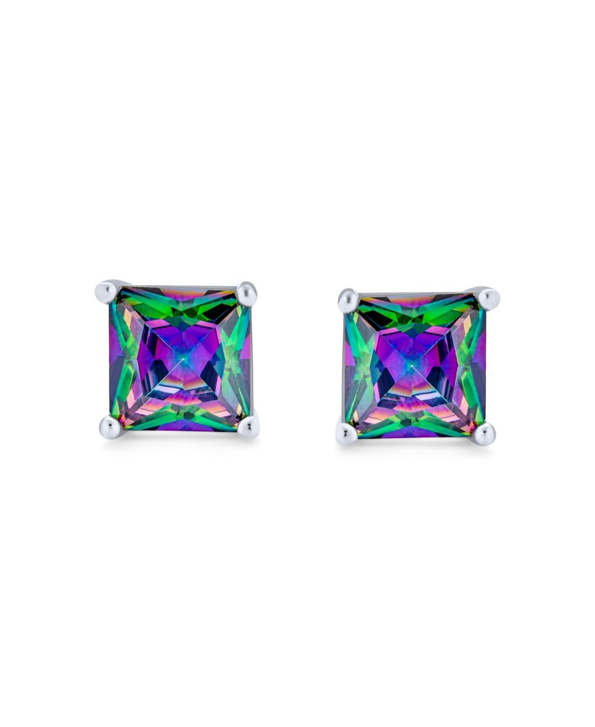 Bling Jewelry Square Black Mystic Rainbow Cz Stud Earrings .925 Sterling Silver Screw Back