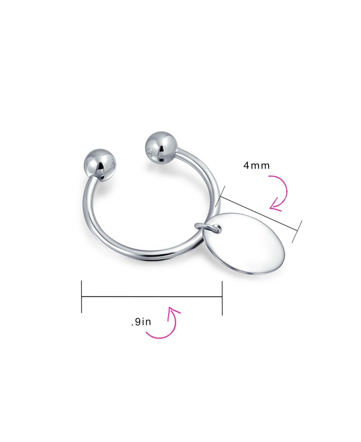 Bling Jewelry Plain Oval Tag Id Keychain Ball Screw Tip Horseshoe Key Ring For Graduation 925 Sterling- Silver