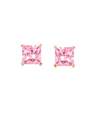 .50 CT Pink CZ Princess Cut Stud Earrings Morganite Cubic Zirconia Rose Gold Plated .925 Sterling Silver Screw Back 5MM