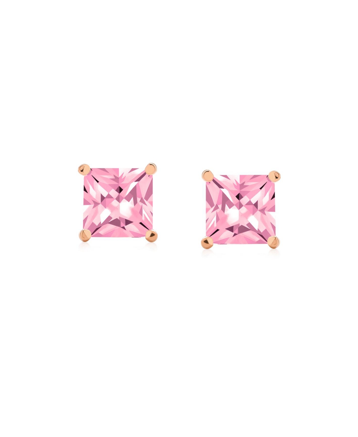 Bling Jewelry .50 Ct Pink Cz Princess Cut Stud Earrings Morganite Cubic ZirconiaGold Plated .925 Sterling Silver Screw Back 5MM - Rose