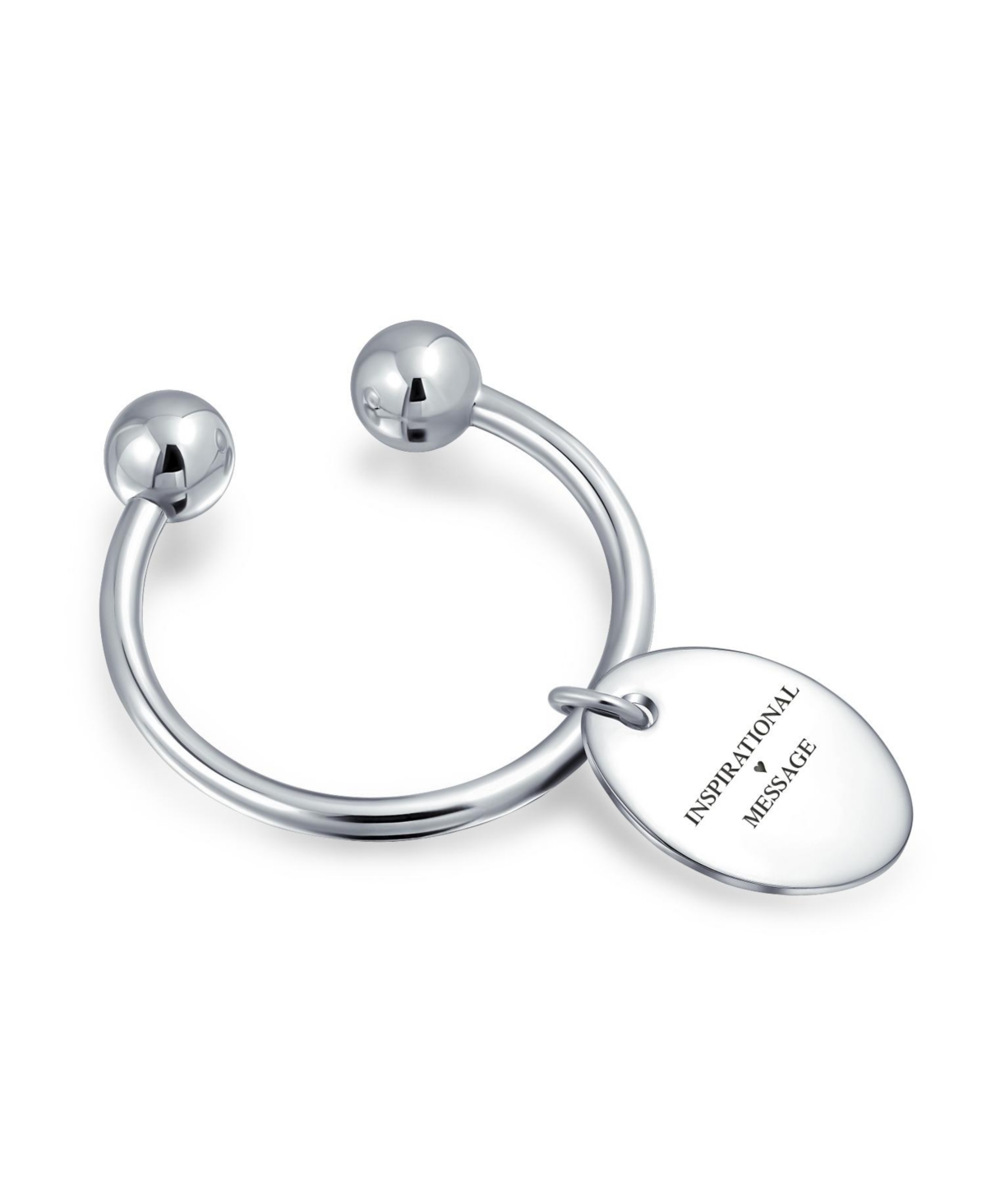 Bling Jewelry Plain Oval Tag Id Keychain Ball Screw Tip Horseshoe Key Ring For Graduation 925 Sterling- Silver