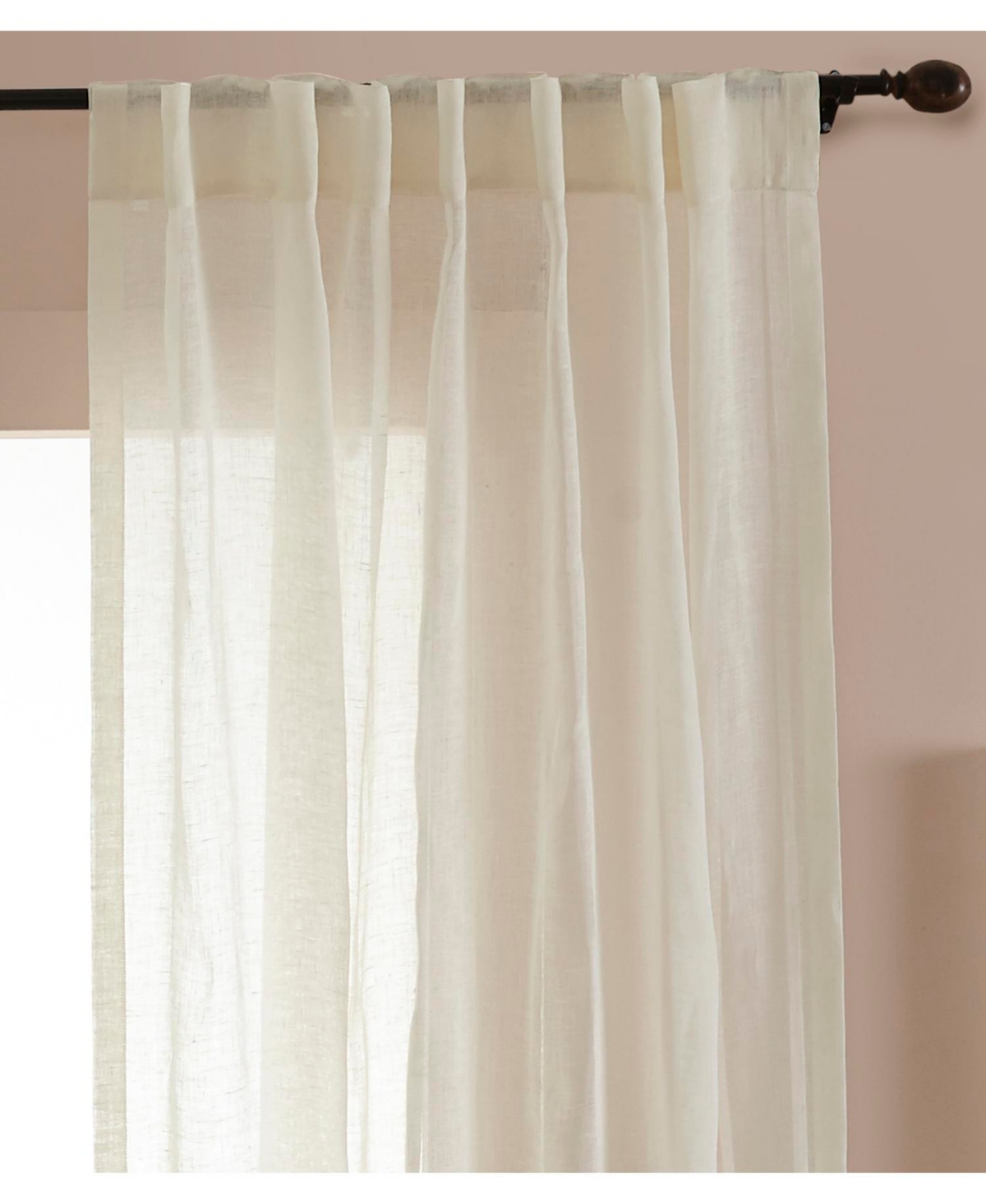 Ihi Home Retro Linen Sheer Curtain Panel - Rod Pocket and Hidden Back Tabs - Ivory-natural