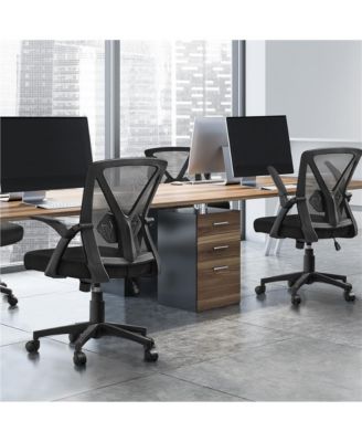 Mesh Office Chair with 90° Flip-up Armrests, Adjustable Lumbar Support, Cushioned Seat, Adjustable Seat Height