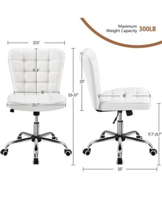 Modern Tufted Armless Desk Chair with Chrome-finish Metal Base, Rolling Wheels, Adjustable Seat Heigh