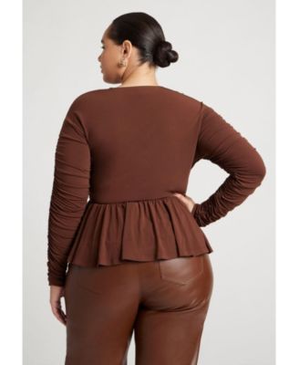 Women's Plus Size Shirred Peplum Top