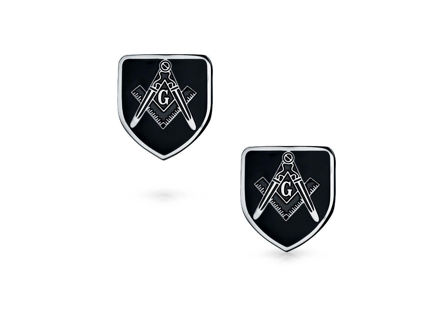 Мужские запонки Bling Jewelry Freemasons Compass Shield Masonic Cufflinks Black Two Tone Stainless Steel, цвет: Чёрный — фото 2